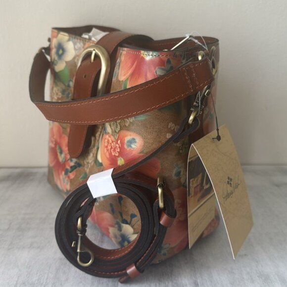 Patricia Nash Irving Bucket Handbag Leather Disstress Apricot Blsms Crossbody - Picture 5 of 9
